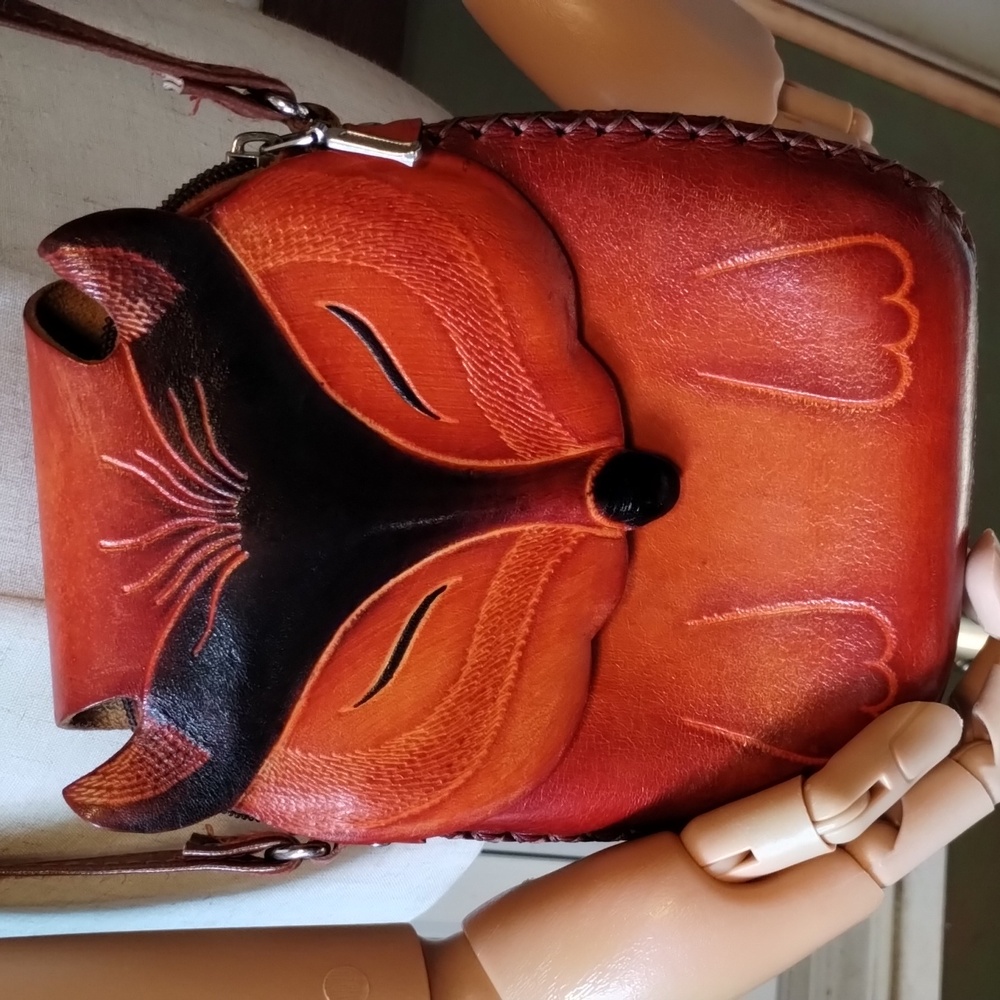 Genuine leather handmade Fox Purse .